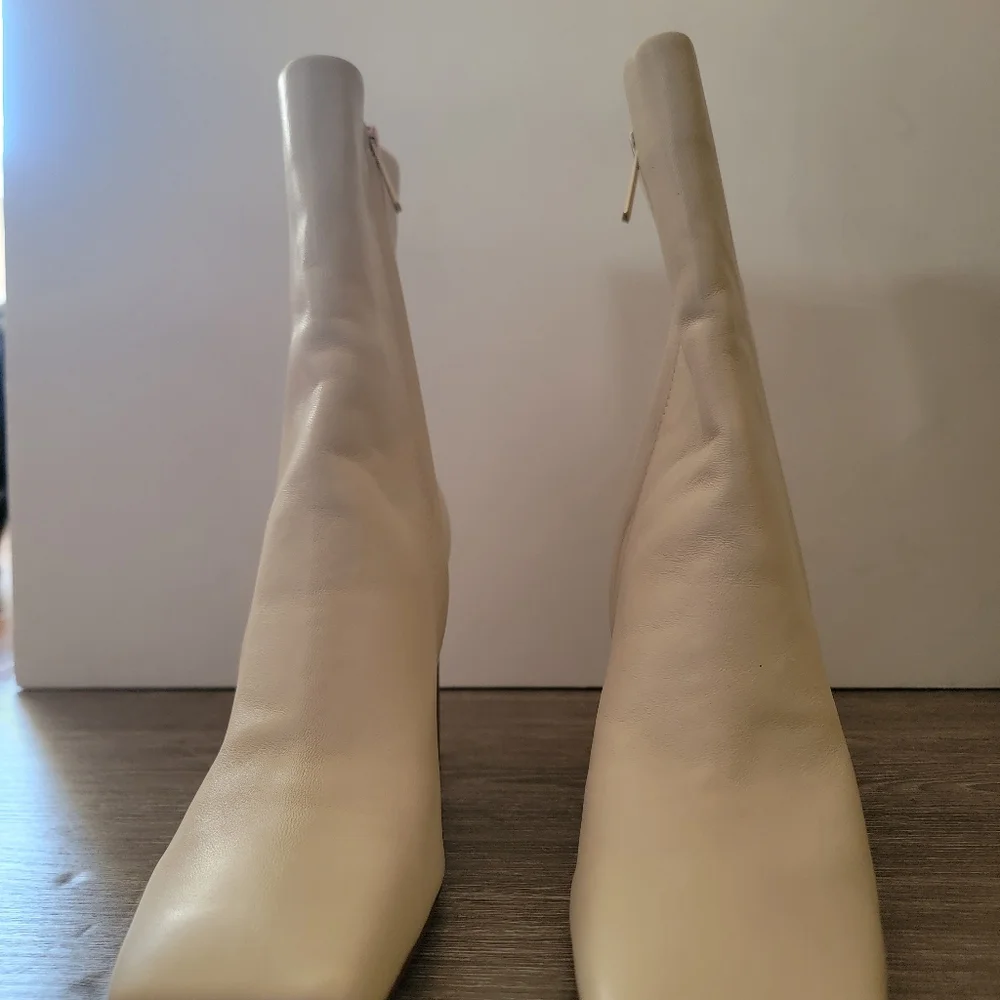 NWB Sam Edelman Womens Anika Ivory Leather Square Toe Mid-Calf Boots Shoes - Picture 4 of 4